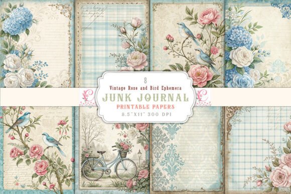 Unlocking the Charm of Vintage Rose and Bird Ephemera Junk Journal Pages